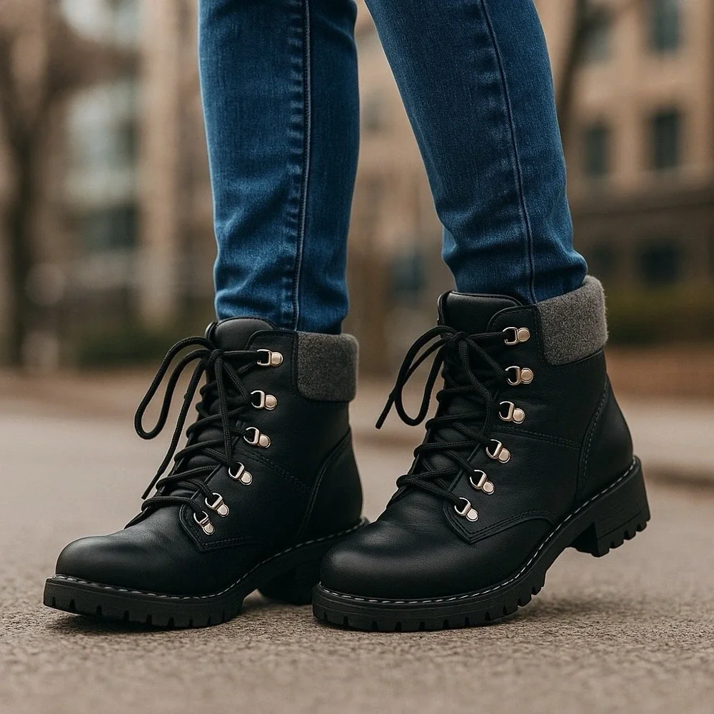 St. Johns Bay Womens Blak Hiking Boots Size 7M‎ Flaux Lether Memory Foam Winter - Picture 3 of 11